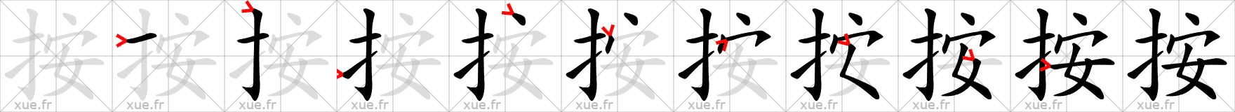 Chinese Hanzi stroke order for 按