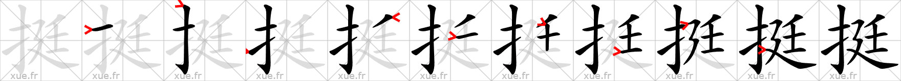 Chinese Hanzi stroke order for 挺