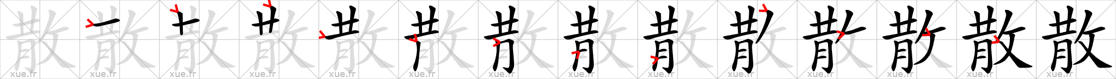 Chinese Hanzi stroke order for 散