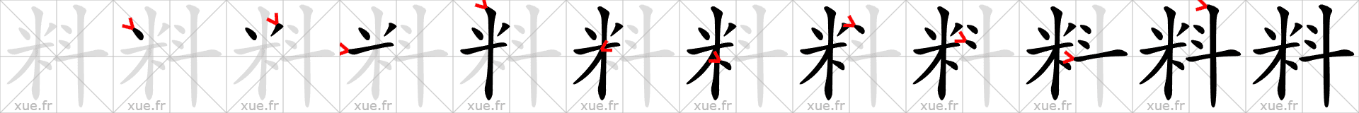 Chinese Hanzi stroke order for 料