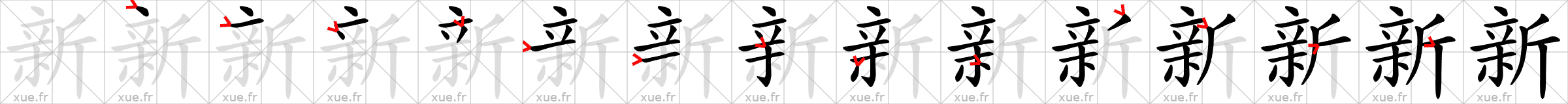 Chinese Hanzi stroke order for 新