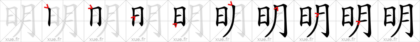 Chinese Hanzi stroke order for 明