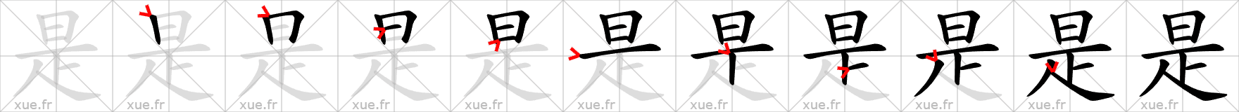 Chinese Hanzi stroke order for 是