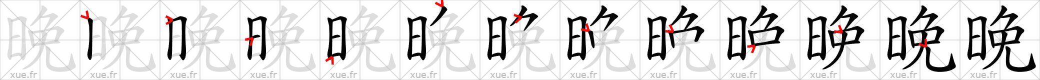 Chinese Hanzi stroke order for 晚