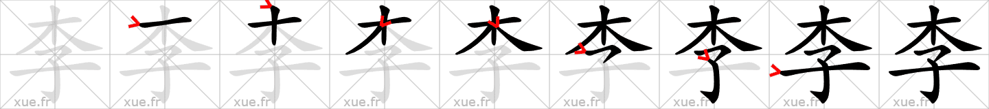 Chinese Hanzi stroke order for 李