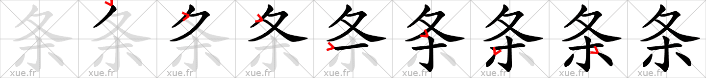 Chinese Hanzi stroke order for 条