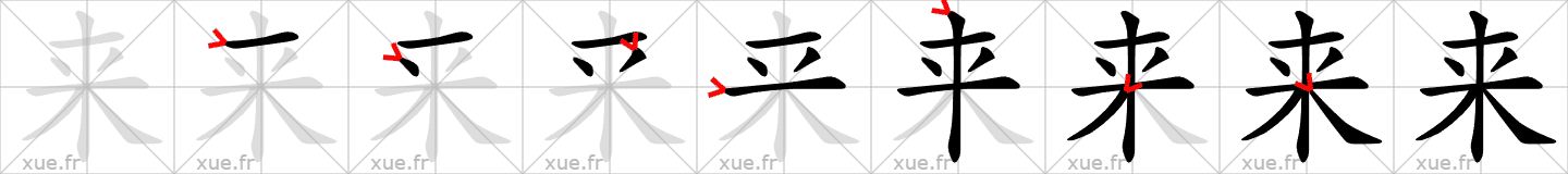 Chinese Hanzi stroke order for 来