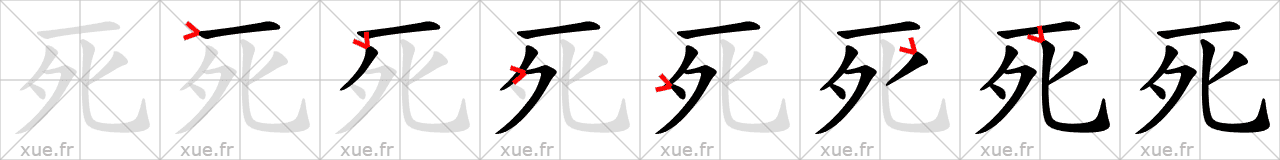 Chinese Hanzi stroke order for 死