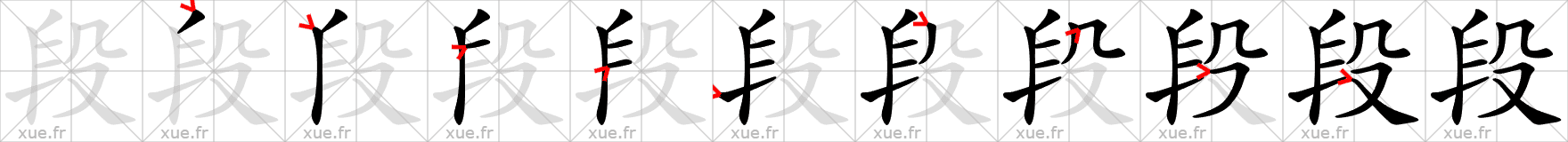 Chinese Hanzi stroke order for 段