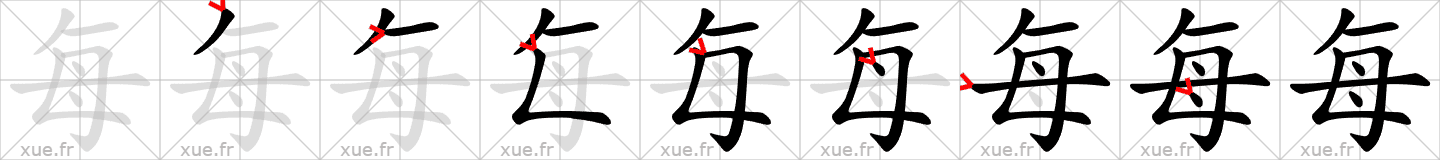 Chinese Hanzi stroke order for 每