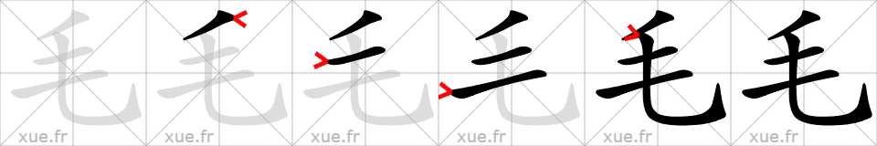 Chinese Hanzi stroke order for 毛