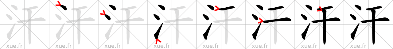 Chinese Hanzi stroke order for 汗