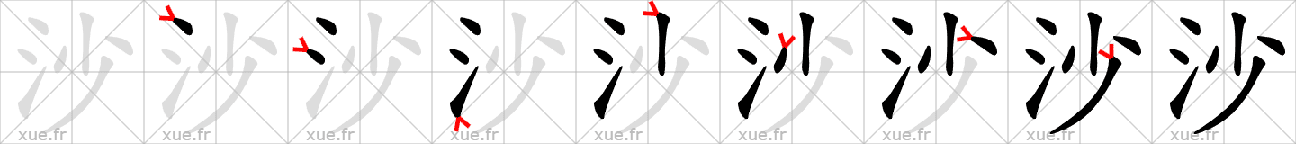 Chinese Hanzi stroke order for 沙