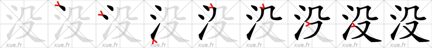 Chinese Hanzi stroke order for 没
