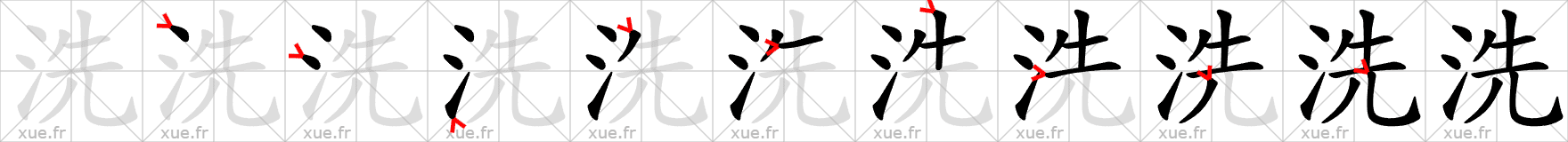 Chinese Hanzi stroke order for 洗