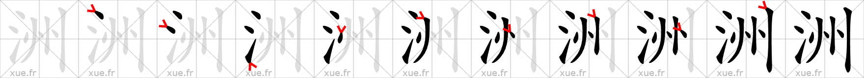 Chinese Hanzi stroke order for 洲