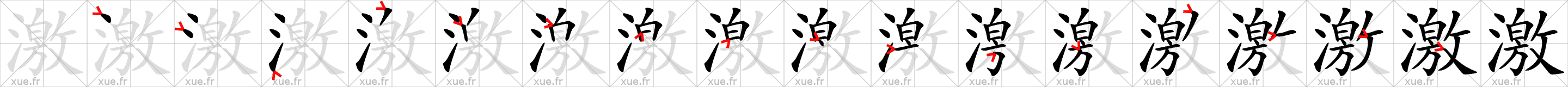 Chinese Hanzi stroke order for 激
