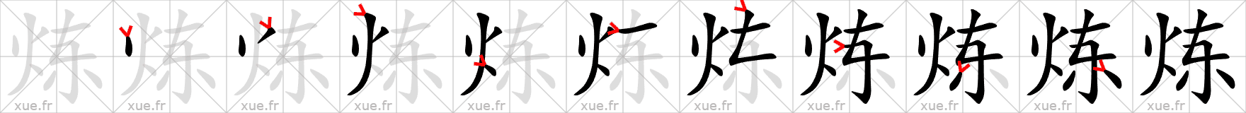 Chinese Hanzi stroke order for 炼