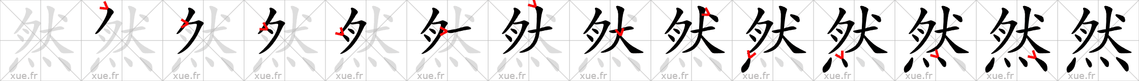 Chinese Hanzi stroke order for 然
