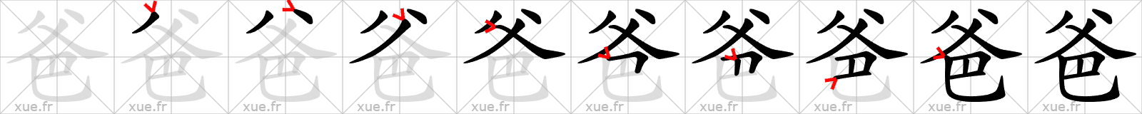 Chinese Hanzi stroke order for 爸
