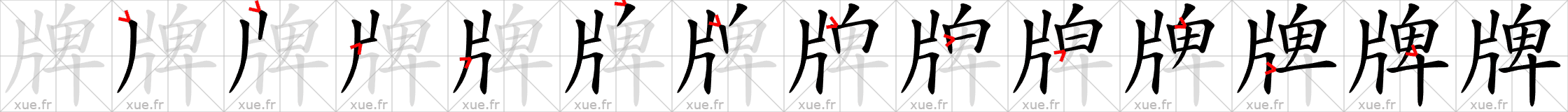 Chinese Hanzi stroke order for 牌