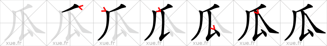 Chinese Hanzi stroke order for 瓜