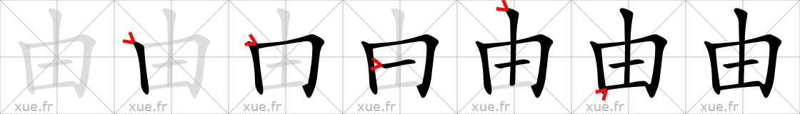 Chinese Hanzi stroke order for 由