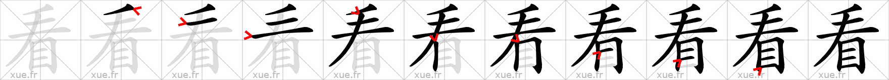 Chinese Hanzi stroke order for 看