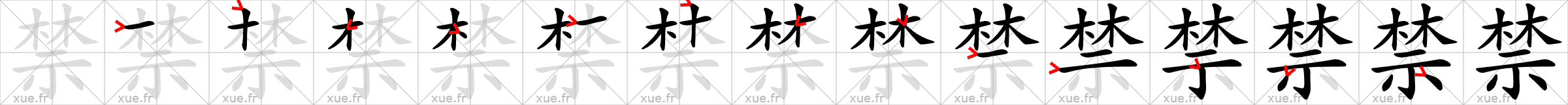 Chinese Hanzi stroke order for 禁