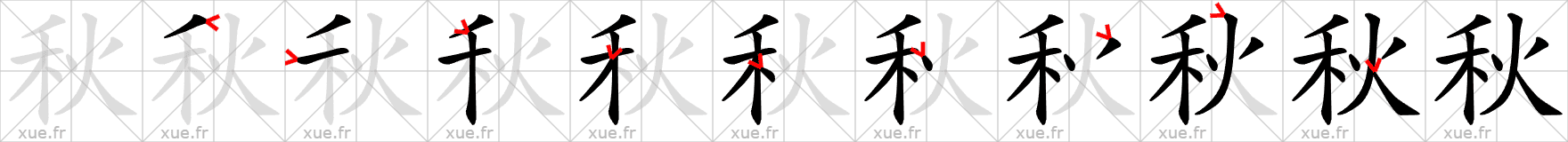 Chinese Hanzi stroke order for 秋