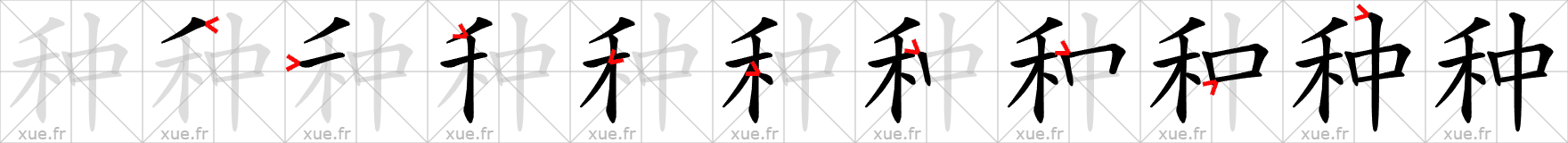 Chinese Hanzi stroke order for 种