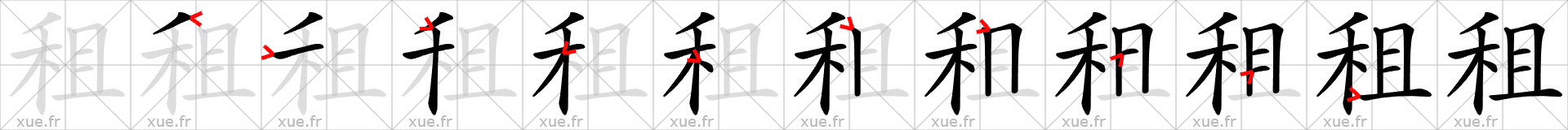 Chinese Hanzi stroke order for 租