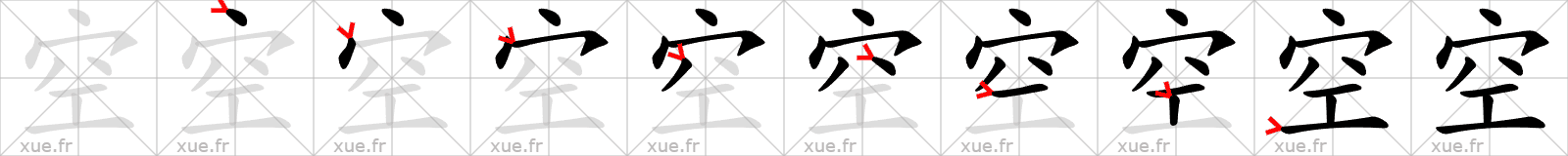 Chinese Hanzi stroke order for 空