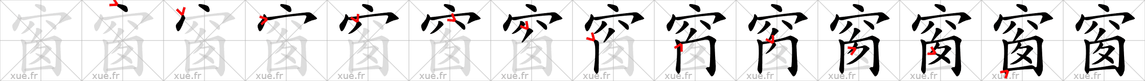Chinese Hanzi stroke order for 窗