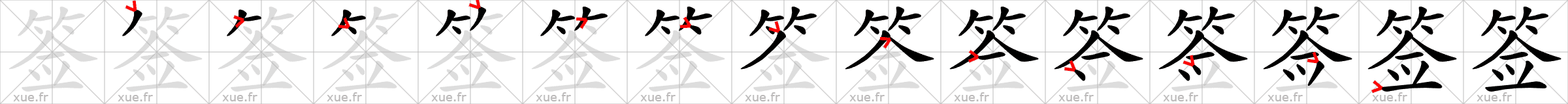 Chinese Hanzi stroke order for 签
