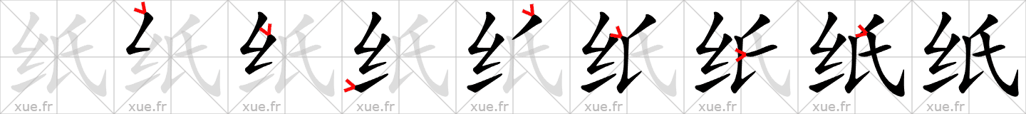 Chinese Hanzi stroke order for 纸