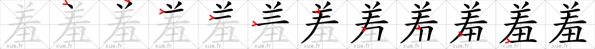 Chinese Hanzi stroke order for 羞