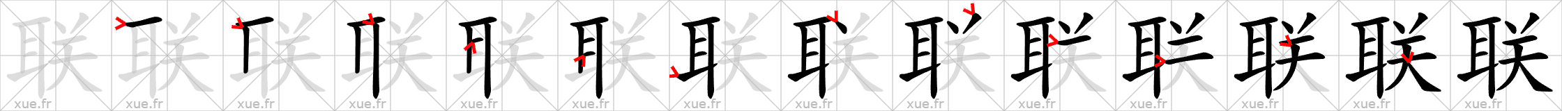 Chinese Hanzi stroke order for 联