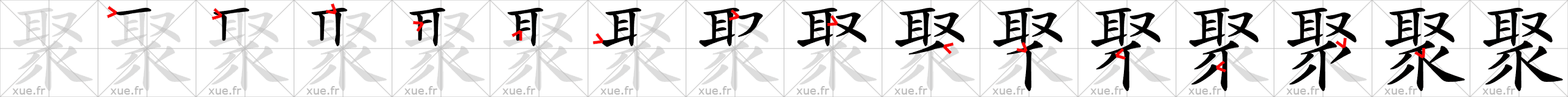 Chinese Hanzi stroke order for 聚