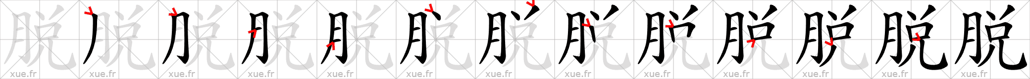 Chinese Hanzi stroke order for 脱
