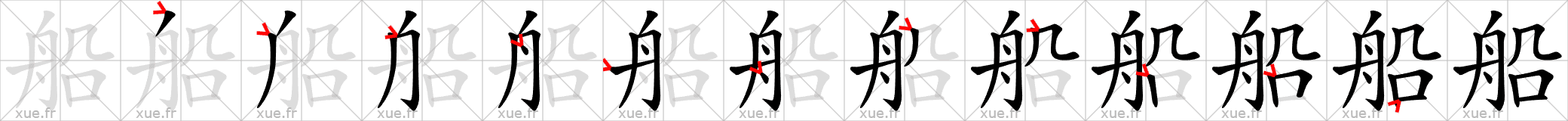 Chinese Hanzi stroke order for 船