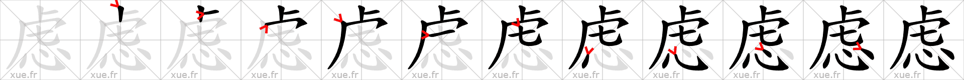 Chinese Hanzi stroke order for 虑