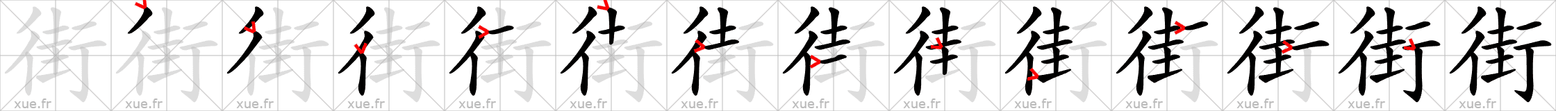 Chinese Hanzi stroke order for 街