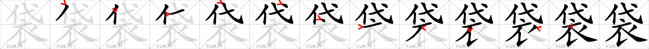 Chinese Hanzi stroke order for 袋