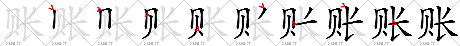 Chinese Hanzi stroke order for 账
