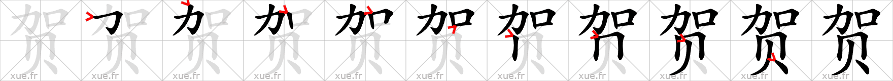Chinese Hanzi stroke order for 贺