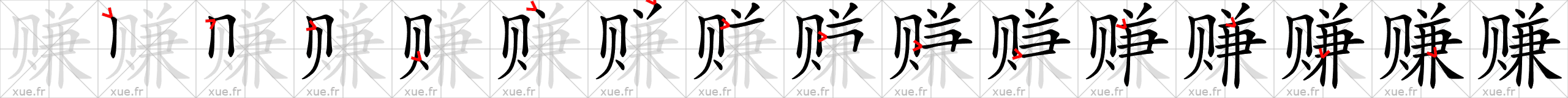 Chinese Hanzi stroke order for 赚