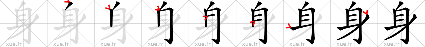 Chinese Hanzi stroke order for 身