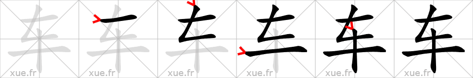 Chinese Hanzi stroke order for 车