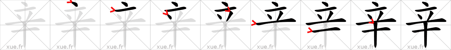 Chinese Hanzi stroke order for 辛